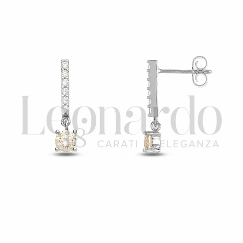 Forma Tondo con Pietra Idrotermale Giallo Fancy e zirconi bianchi in Oro Bianco da 1,8gr.