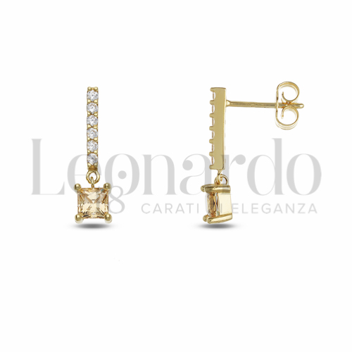 Forma Quadrato con Pietra Idrotermale Giallo Fancy e zirconi bianchi in Oro Giallo da 2gr.