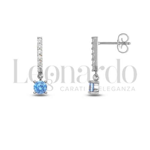 Forma Tondo con Pietra azzurra e zirconi bianchi in Oro Bianco da 1,8gr.