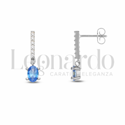 Forma Ovale con Pietra azzurra e zirconi bianchi in Oro Bianco da 2gr.