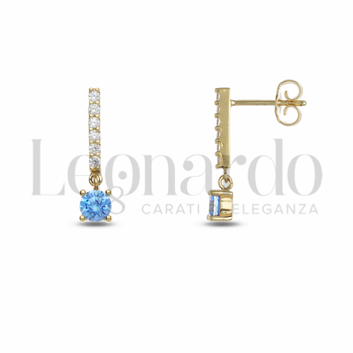 Forma Tondo con Pietra azzurra e zirconi bianchi in Oro Giallo da 1,8gr.