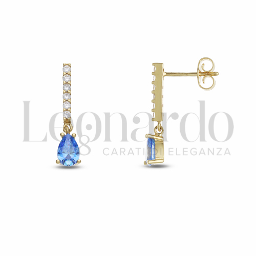 Forma Goccia con Pietra azzurra e zirconi bianchi in Oro Giallo da 1,9gr.