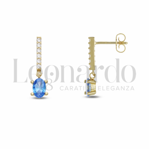Forma Ovale con Pietra azzurra e zirconi bianchi in Oro Giallo da 2,1gr.