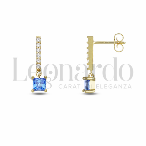 Forma Quadrato con Pietra azzurra e zirconi bianchi in Oro Giallo da 2gr.