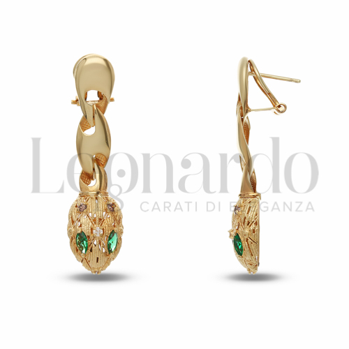 con Pietra Verde, Zirconi bianchi e brown in Oro Giallo da 6,7gr.