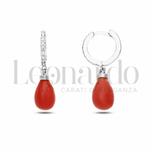 10 mm Diametro interno o misura con Corallo e Zirconi Bianchi in Oro Bianco da 3,4gr.