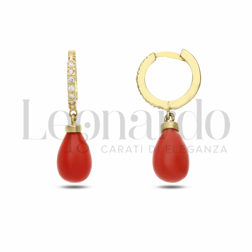 10 mm Diametro interno o misura con Corallo e Zirconi Bianchi in Oro Giallo da 3,7gr.