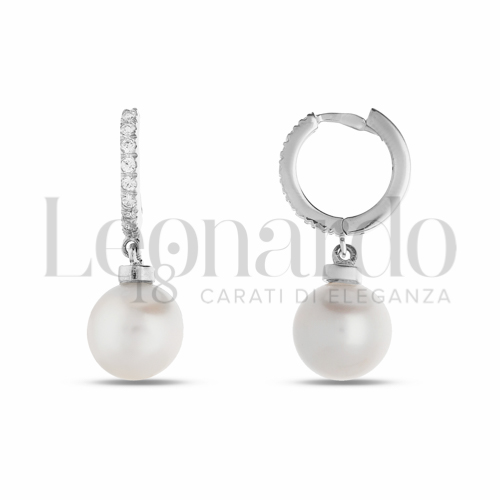 10 mm Diametro interno o misura con Perla & Zirconi bianchi in Oro Bianco da 4,4gr.