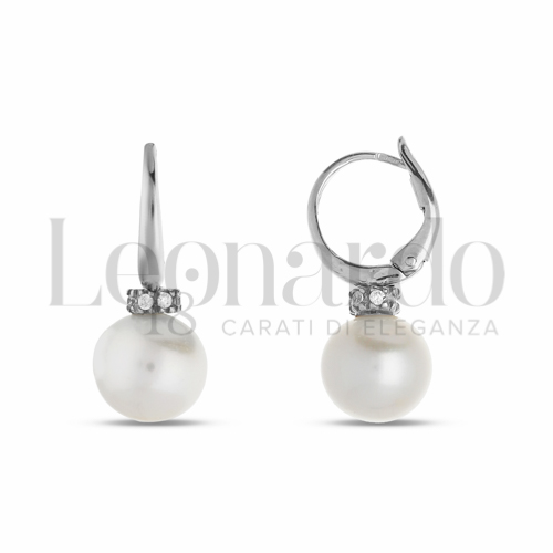 8 mm Diametro interno o misura con Perla & Zirconi bianchi in Oro Bianco da 4,2gr.