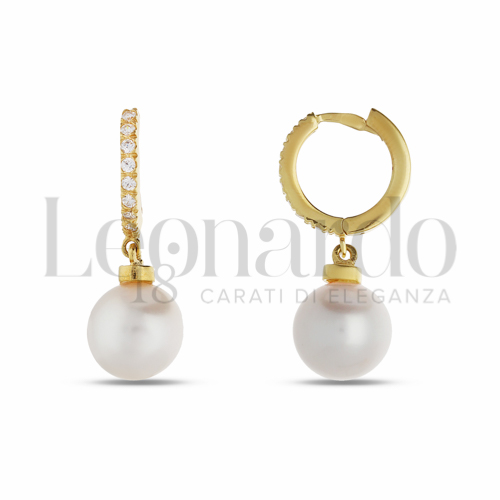 10 mm Diametro interno o misura con Perla & Zirconi bianchi in Oro Giallo da 4,1gr.