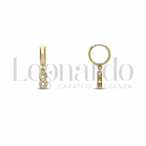 Orecchini a cerchio con elemento pendente double face da Donna in Oro 18 Carati Diametro interno o misura: 8 mm Finitura elemento: Infinito 1,9g