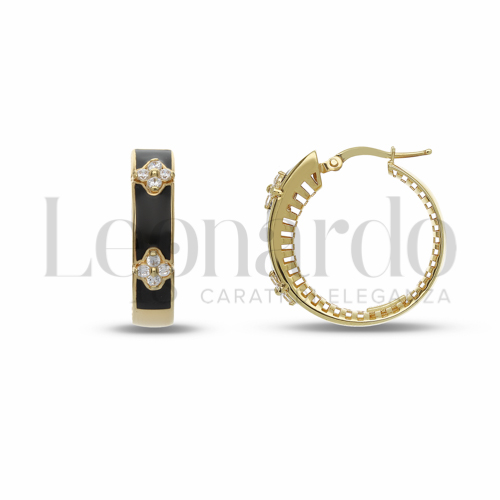 15 mm Diametro interno o misura con Smalto Nero e Zirconi Bianchi in Oro Giallo da 7,3gr.