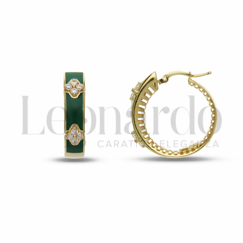 15 mm Diametro interno o misura con Smalto verde e zircone bianco in Oro Giallo da 7,4gr.