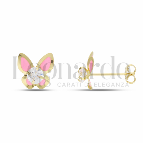 con Smalto rosa e zircone bianco da Misura pietra o modello 4,00 mm in Oro Giallo da 0,7gr.
