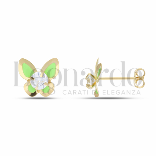 con Smalto verde e zircone bianco da Misura pietra o modello 4,00 mm in Oro Giallo da 0,7gr.