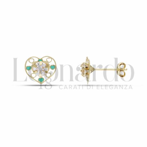 con Smalto verde e zircone bianco da Misura pietra o modello 4,00 mm in Oro Giallo da 0,7gr.