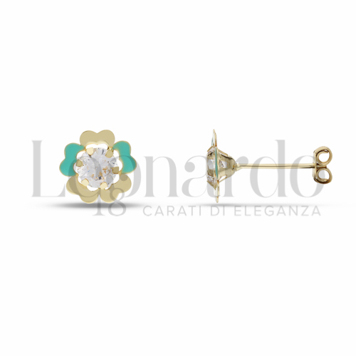 con Smalto verde e zircone bianco da Misura pietra o modello 4,00 mm in Oro Giallo da 0,7gr.