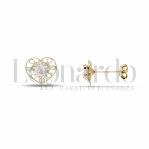 con Smalto bianco e zircone bianco da Misura pietra o modello 4,00 mm in Oro Giallo da 0,7gr.