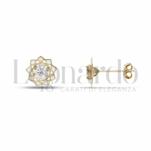 con Smalto bianco e zircone bianco da Misura pietra o modello 4,00 mm in Oro Giallo da 0,7gr.