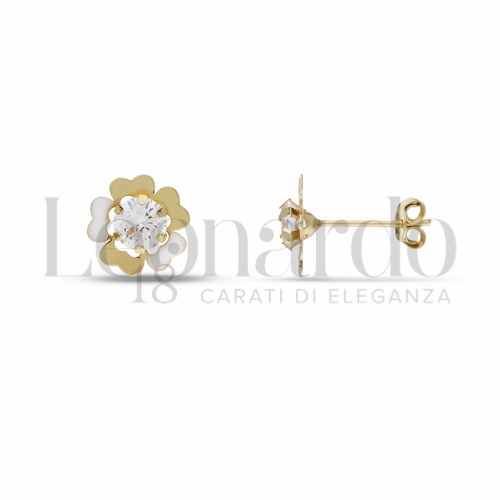 con Smalto bianco e zircone bianco da Misura pietra o modello 4,00 mm in Oro Giallo da 0,7gr.
