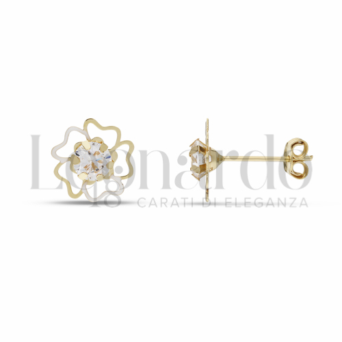 con Smalto bianco e zircone bianco da Misura pietra o modello 4,00 mm in Oro Giallo da 0,7gr.