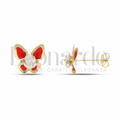 con Smalto rosso e zircone bianco da Misura pietra o modello 4,00 mm in Oro Giallo da 0,7gr.