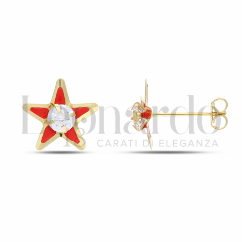 con Smalto rosso e zircone bianco da Misura pietra o modello 4,00 mm in Oro Giallo da 0,7gr.