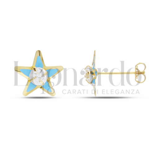 con Smalto azzurro e zircone bianco da Misura pietra o modello 4,00 mm in Oro Giallo da 0,7gr.