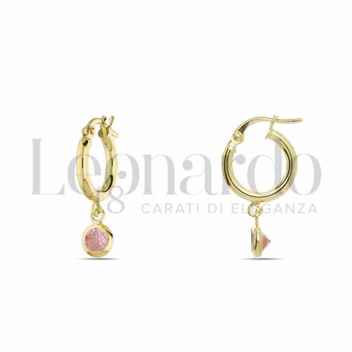 8 mm Diametro con Zircone rosa in Oro Giallo da 1,5gr.