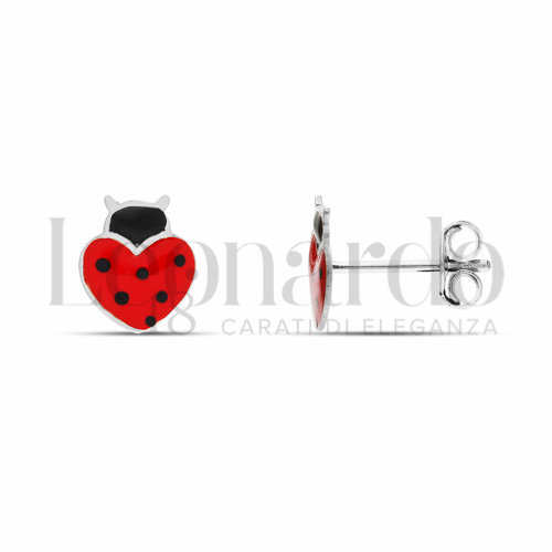 Misura o soggetto Coccinella a cuore con Smalto in Oro Bianco da 1gr.