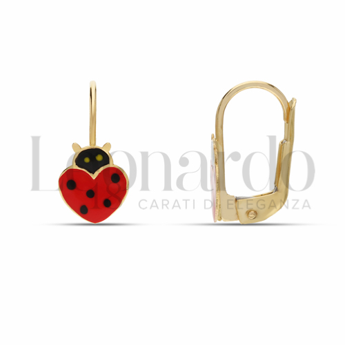 Misura o soggetto Coccinella a cuore con Smalto in Oro Giallo da 1,5gr.