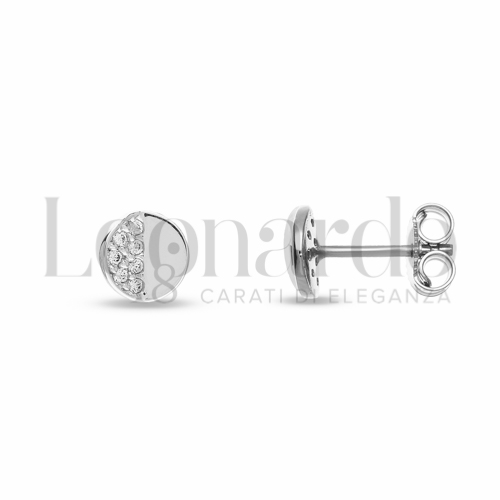 Misura o soggetto Tondo con Mezzo Pavé di zirconi bianchi in Oro Bianco da 1,4gr.