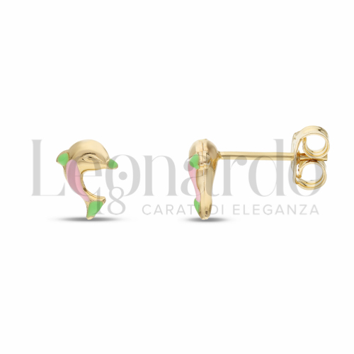 Misura o soggetto Delfino con Smalto rosa in Oro Giallo da 1,2gr.