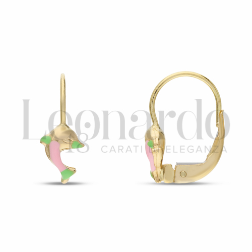 Misura o soggetto Delfino con Smalto rosa in Oro Giallo da 1,6gr.