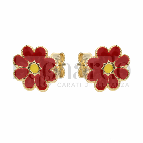 Misura o soggetto Fiore con Smalto rosso in Oro Giallo da 1gr.