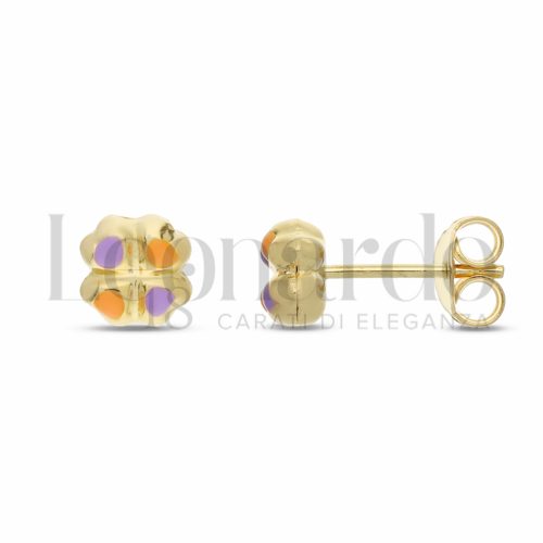 Misura o soggetto Quadrifoglio con Smalto lilla e arancione in Oro Giallo da 1,4gr.