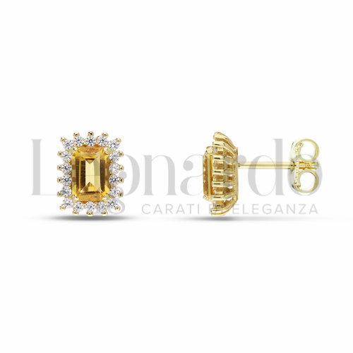 Forma Rettangolo con Citrino Idrotermale e zirconi bianchi in Oro Giallo da 2,4gr.