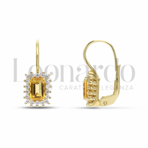 Forma Rettangolo con Citrino Idrotermale e zirconi bianchi in Oro Giallo da 2,7gr.