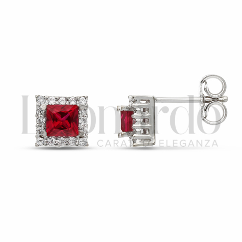 Forma Quadrato con Pietra di Colore Rosso e zirconi bianchi in Oro Bianco da 2,1gr.