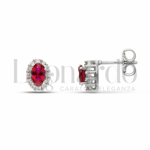 Forma Ovale con Pietra di Colore Rosso e zirconi bianchi in Oro Bianco da 2,1gr.