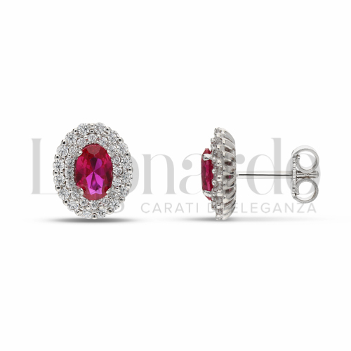 Forma Ovale con Pietra di Colore Rosso e zirconi bianchi in Oro Bianco da 2,9gr.
