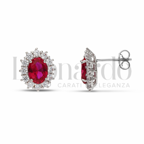 Forma Ovale con Pietra di Colore Rosso e zirconi bianchi in Oro Bianco da 3,3gr.
