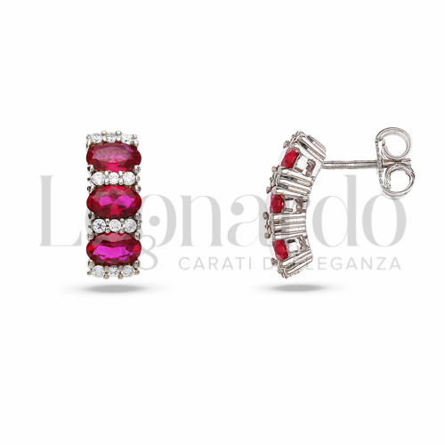 Forma Ovale con Pietra di Colore Rosso e zirconi bianchi in Oro Bianco da 2,9gr.