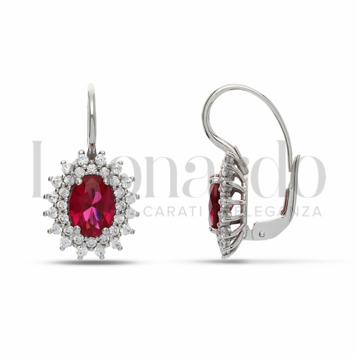 Forma Ovale con Pietra di Colore Rosso e zirconi bianchi in Oro Bianco da 4,9gr.