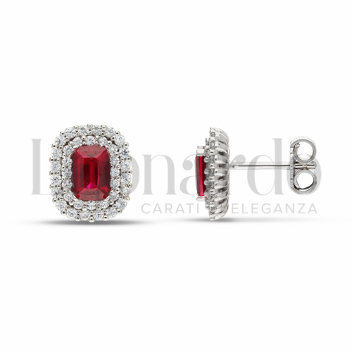 Forma Rettangolo con Pietra di Colore Rosso e zirconi bianchi in Oro Bianco da 3,2gr.