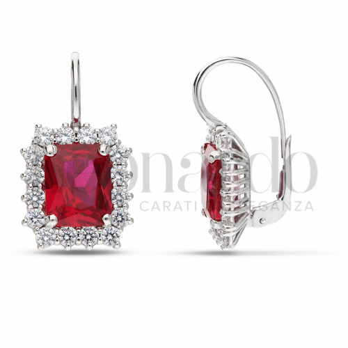 Forma Rettangolo con Pietra di Colore Rosso e zirconi bianchi in Oro Bianco da 7,5gr.