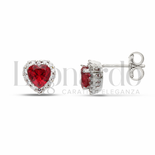 Forma Cuore con Pietra di Colore Rosso e zirconi bianchi in Oro Bianco da 1,9gr.