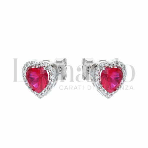 Forma Cuore con Pietra di Colore Rosso e zirconi bianchi in Oro Bianco da 2,3gr.