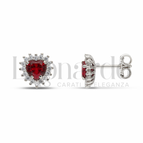 Forma Cuore con Pietra di Colore Rosso e zirconi bianchi in Oro Bianco da 2,4gr.
