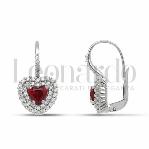 Forma Cuore con Pietra di Colore Rosso e zirconi bianchi in Oro Bianco da 3,5gr.
